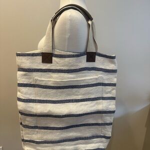 Striped Raw Linen Tote Bag